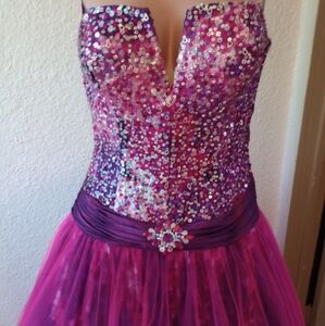 Vintage Y2K Jovani bling formal flare gown dress 6 8 corset Prom Cruise Tulle